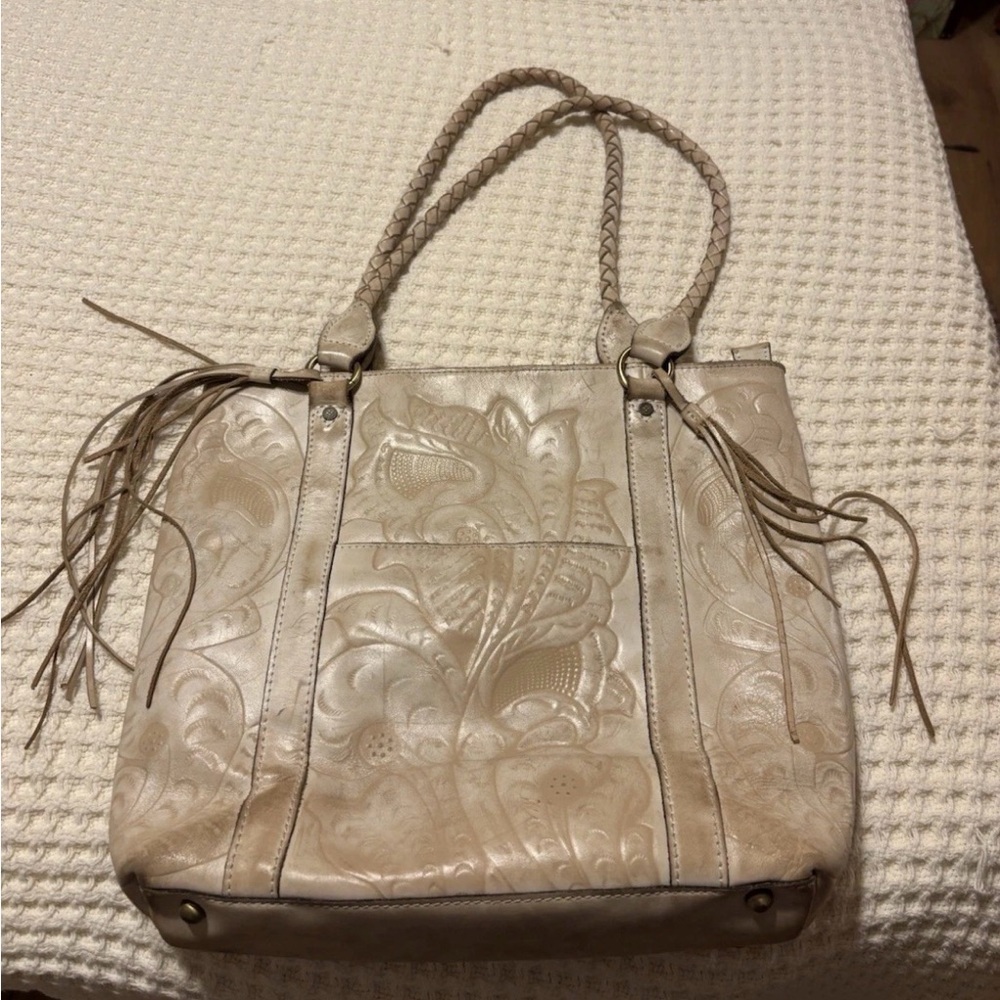 Elegant Patricia Nash tooled Cream Tote Bag